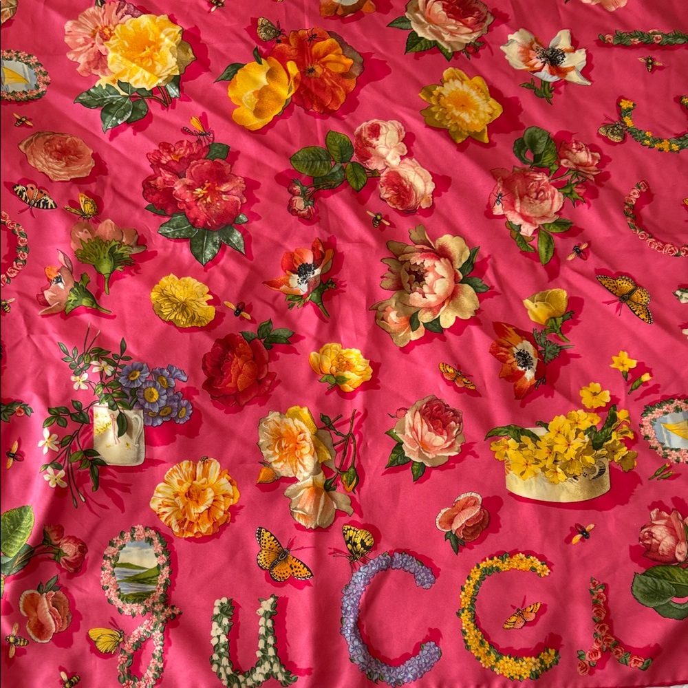 Gucci Pink Floral Silk Scarf